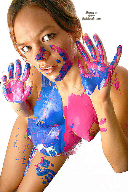 Pic #1Pink-Blue Latex Pregnancy Coverage - Big Tits